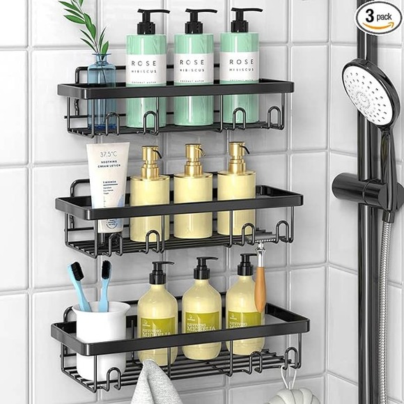 🎁 Shower Caddy Organizer 2 Pack Black Shelf - Picture 1 of 4